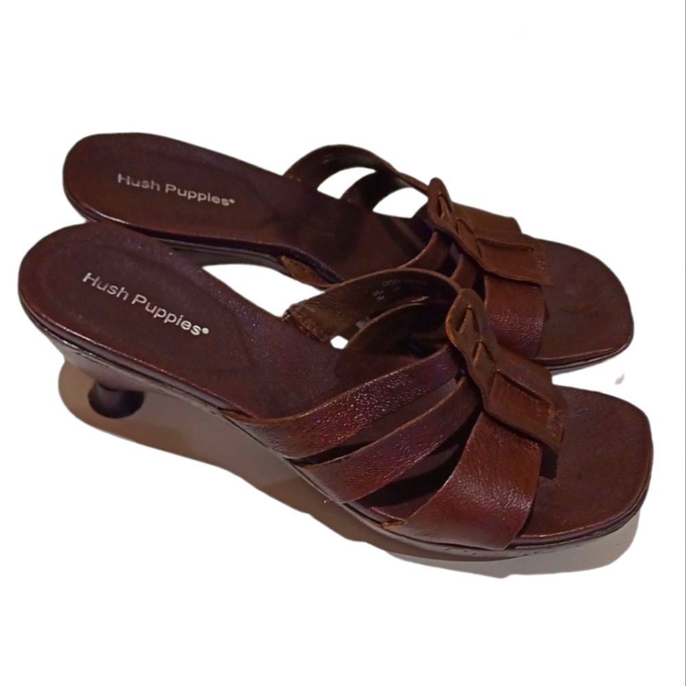Hush Puppies Ladies Brown Genuine Leather Heel Sandals
